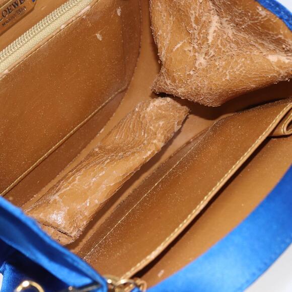 LOEWE Hand Bag Satin 2way Blue Gold Auth 155292